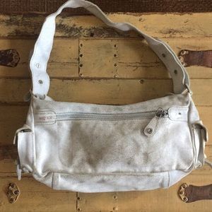 MEXX BCBG DISTRESSED LEATHER BAG PURSE VINTAGE WHITE LEATHER SHOULDER BAG